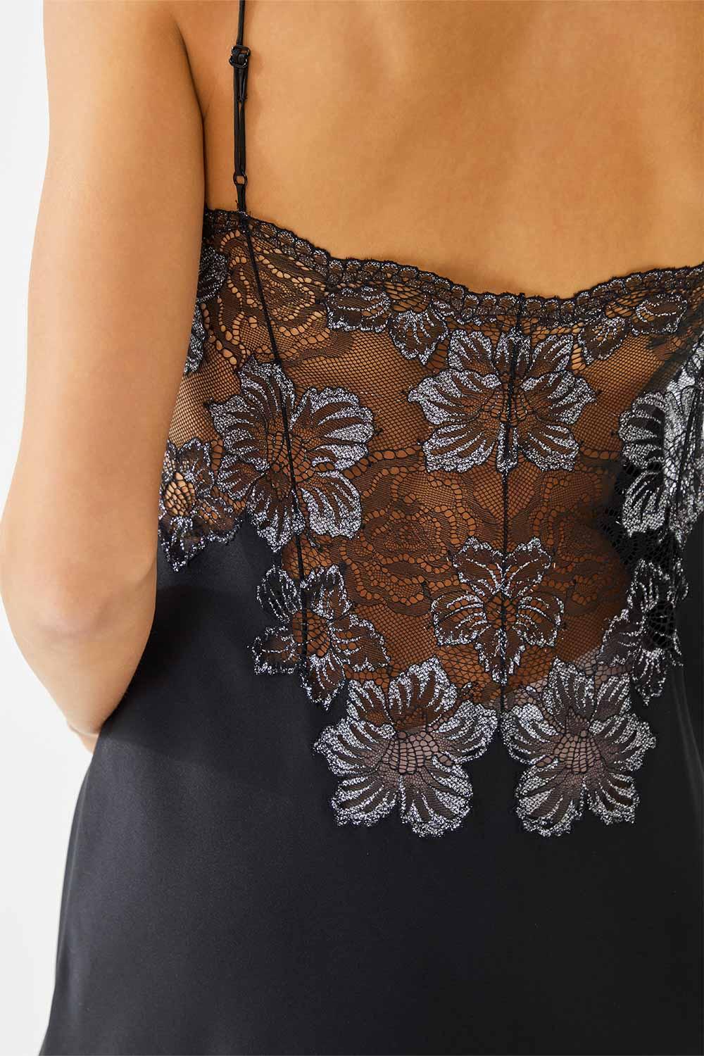 Sully Long Rayon Trimmed Slip Dress - Black - Bocan