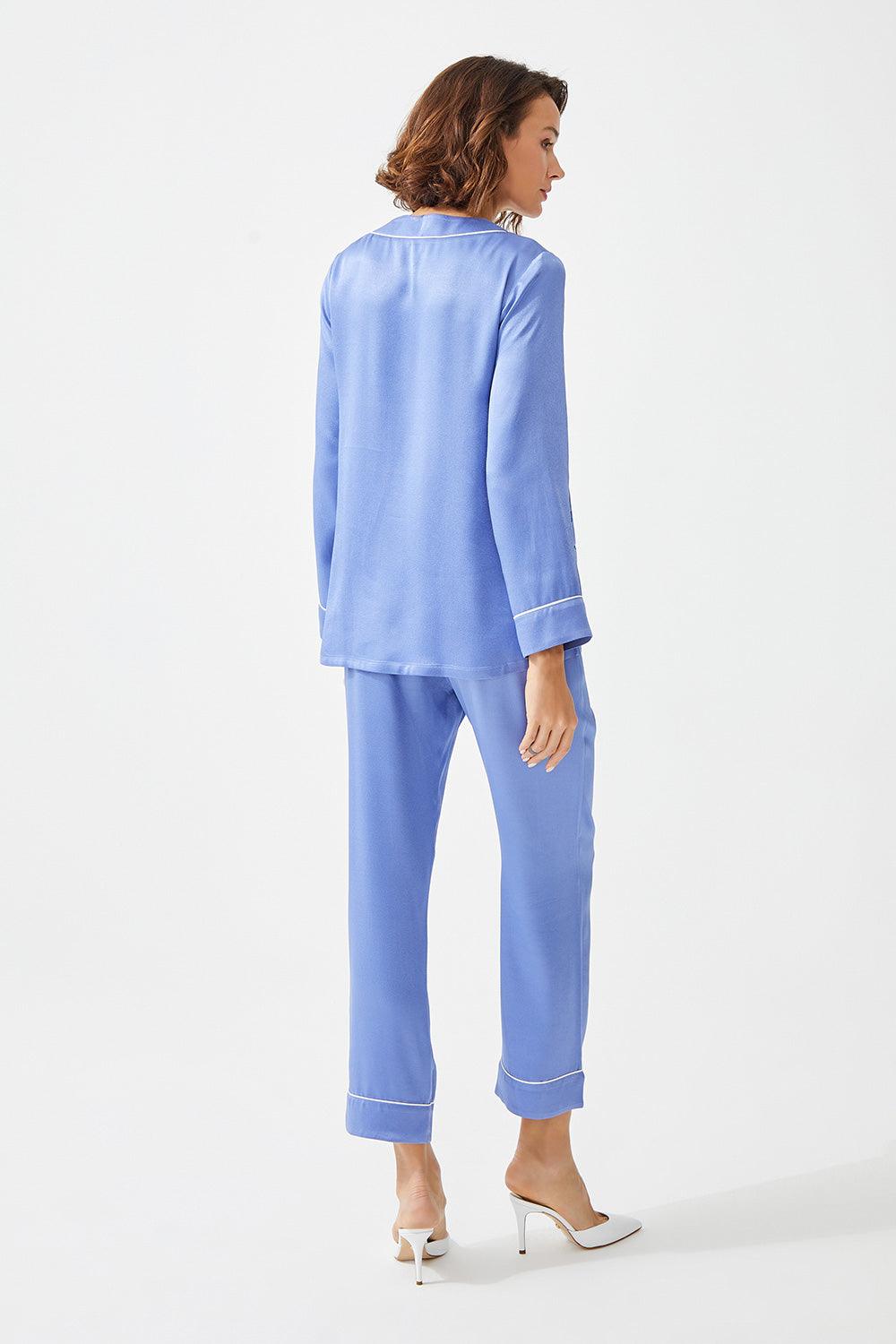 Sumire - Trimmed Rayon and Buttoned Long Sleeve Pyjama Set - Lilac - Bocan