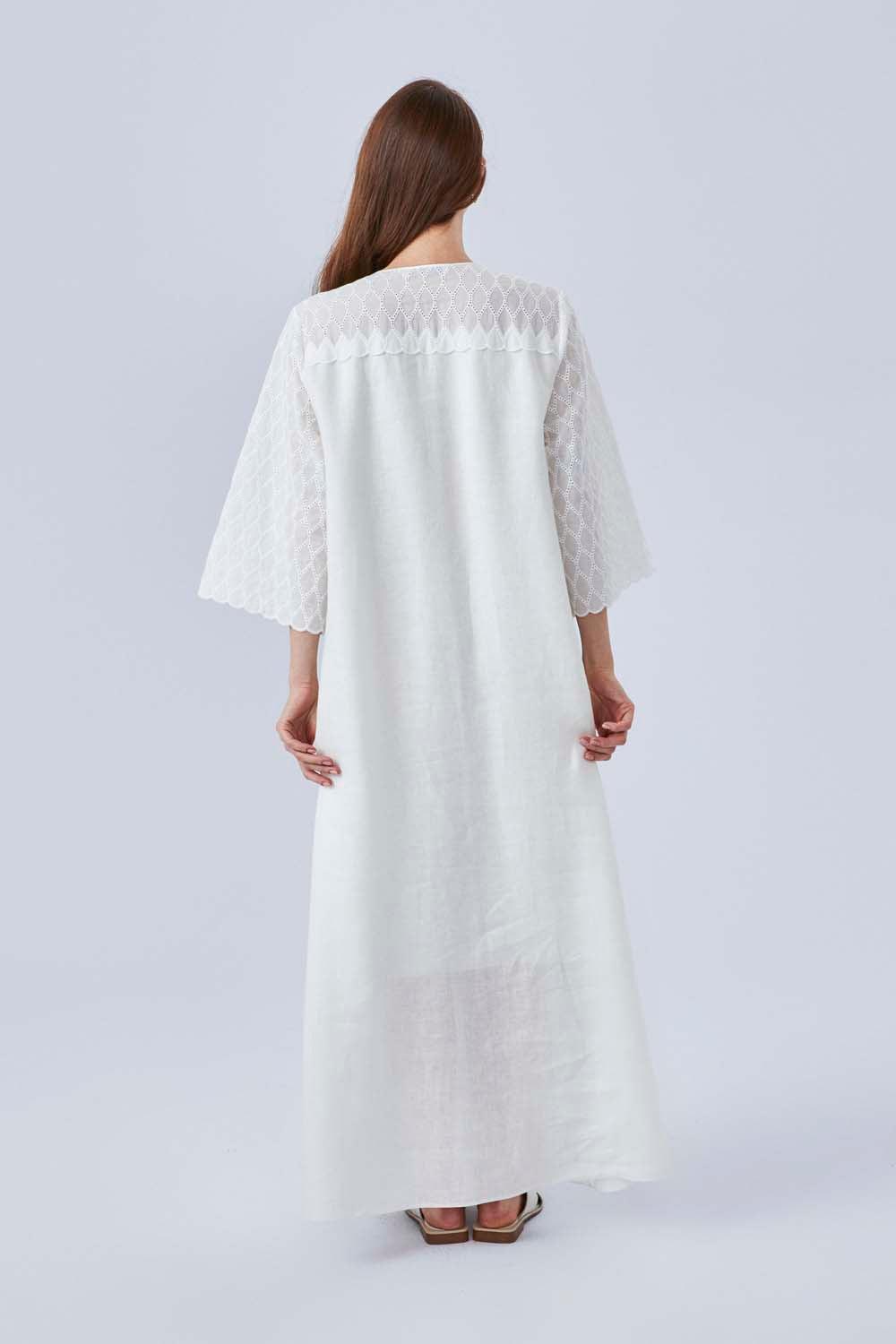 Thalia - Linen Long Zippered Dress - Off White - Bocan