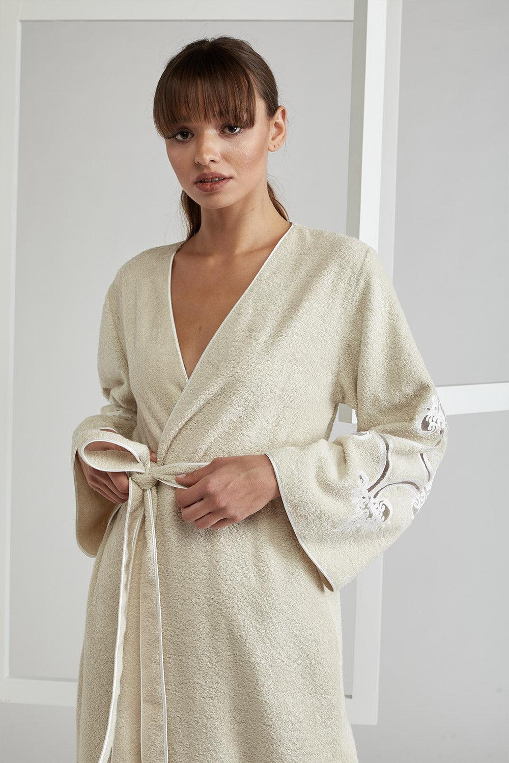 Towel Belted Bathrobe - Beige - Ottoman - Bocan
