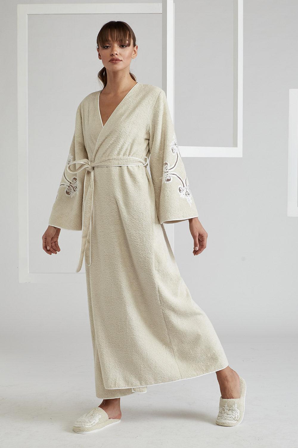 Towel Belted Bathrobe - Beige - Ottoman - Bocan