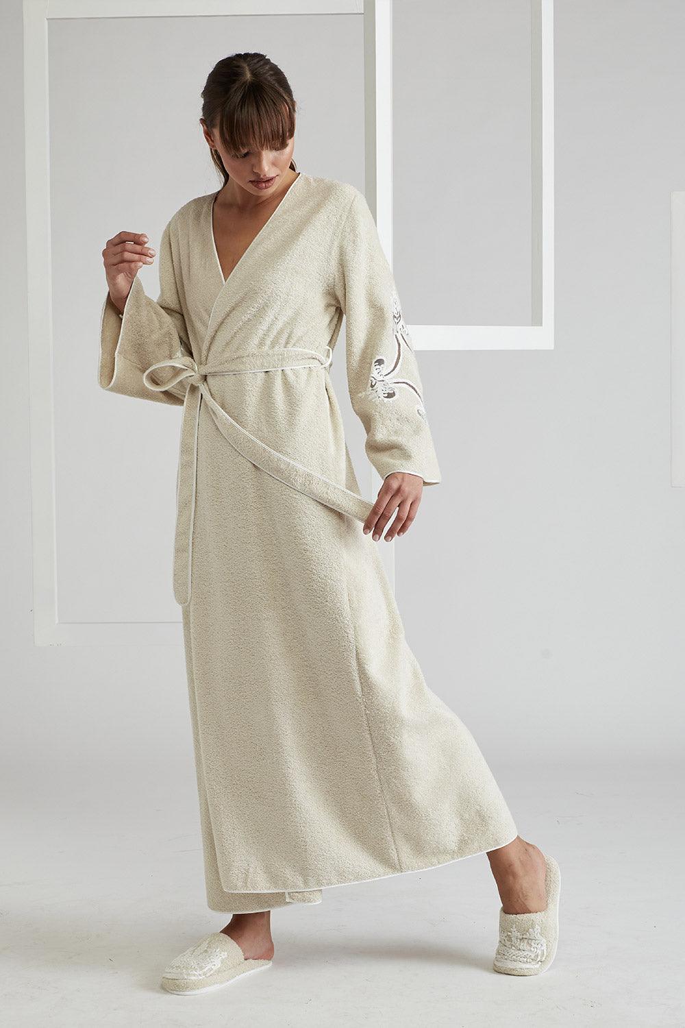 Towel Belted Bathrobe - Beige - Ottoman - Bocan