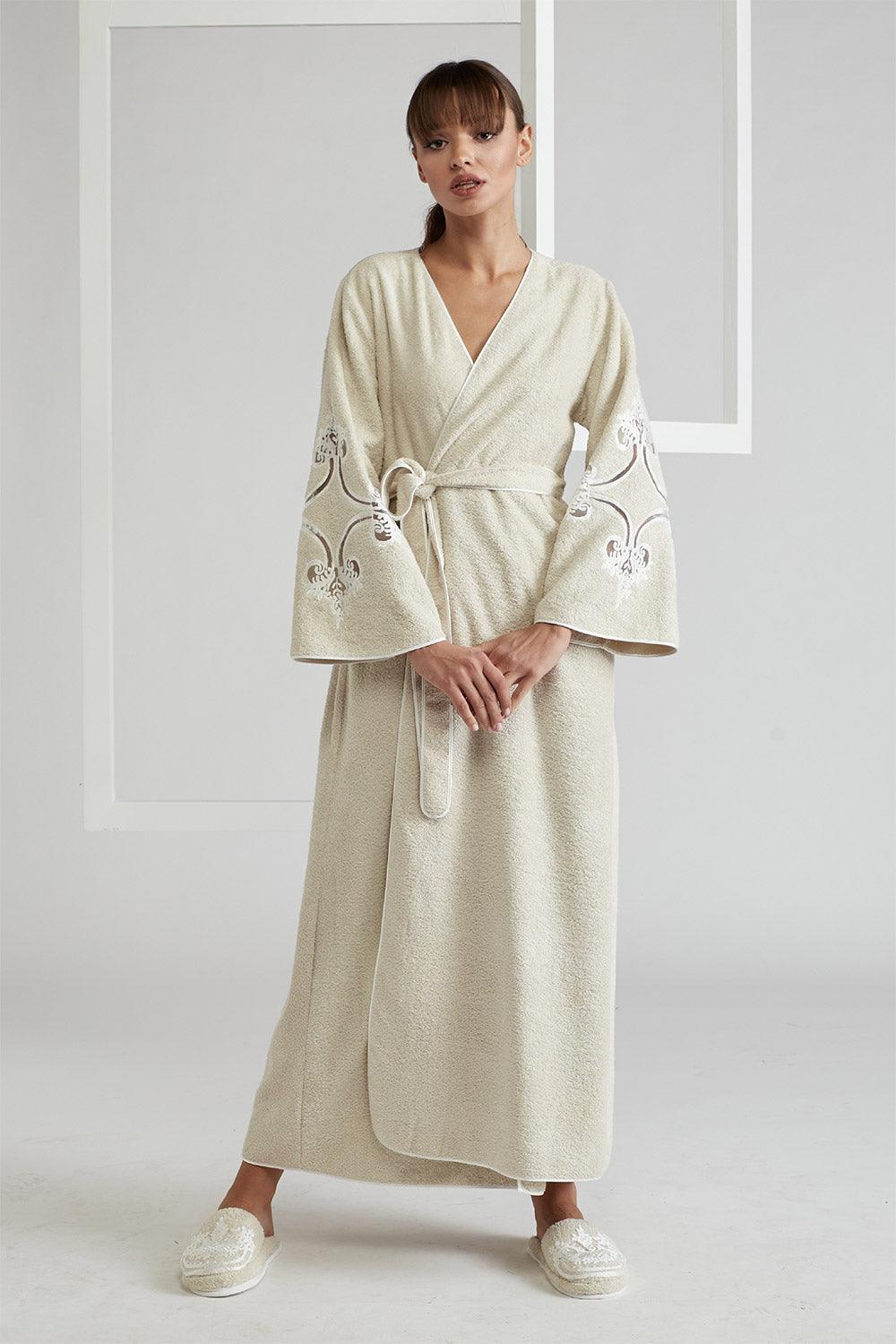 Towel Belted Bathrobe - Beige - Ottoman - Bocan