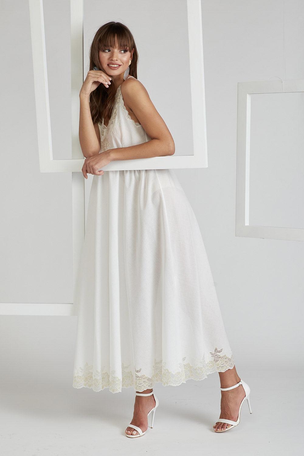 Trimmed Cotton Vual Robe Set - Big Rose ( Gold) Off White - Bocan