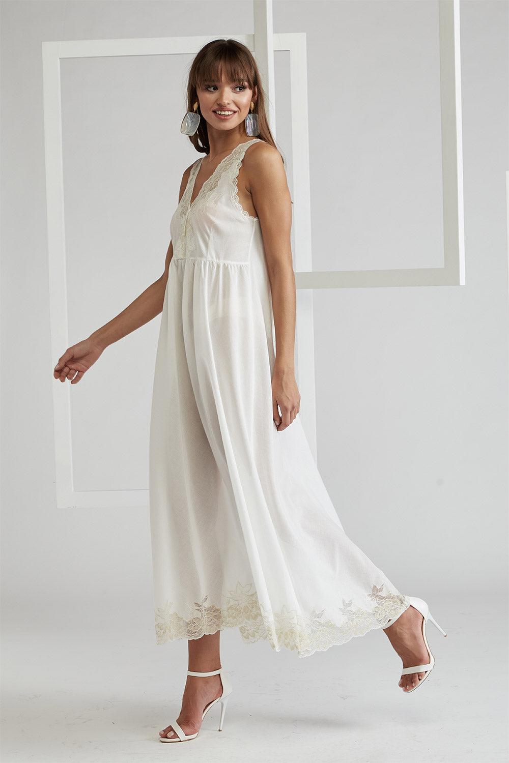 Trimmed Cotton Vual Robe Set - Big Rose ( Gold) Off White - Bocan