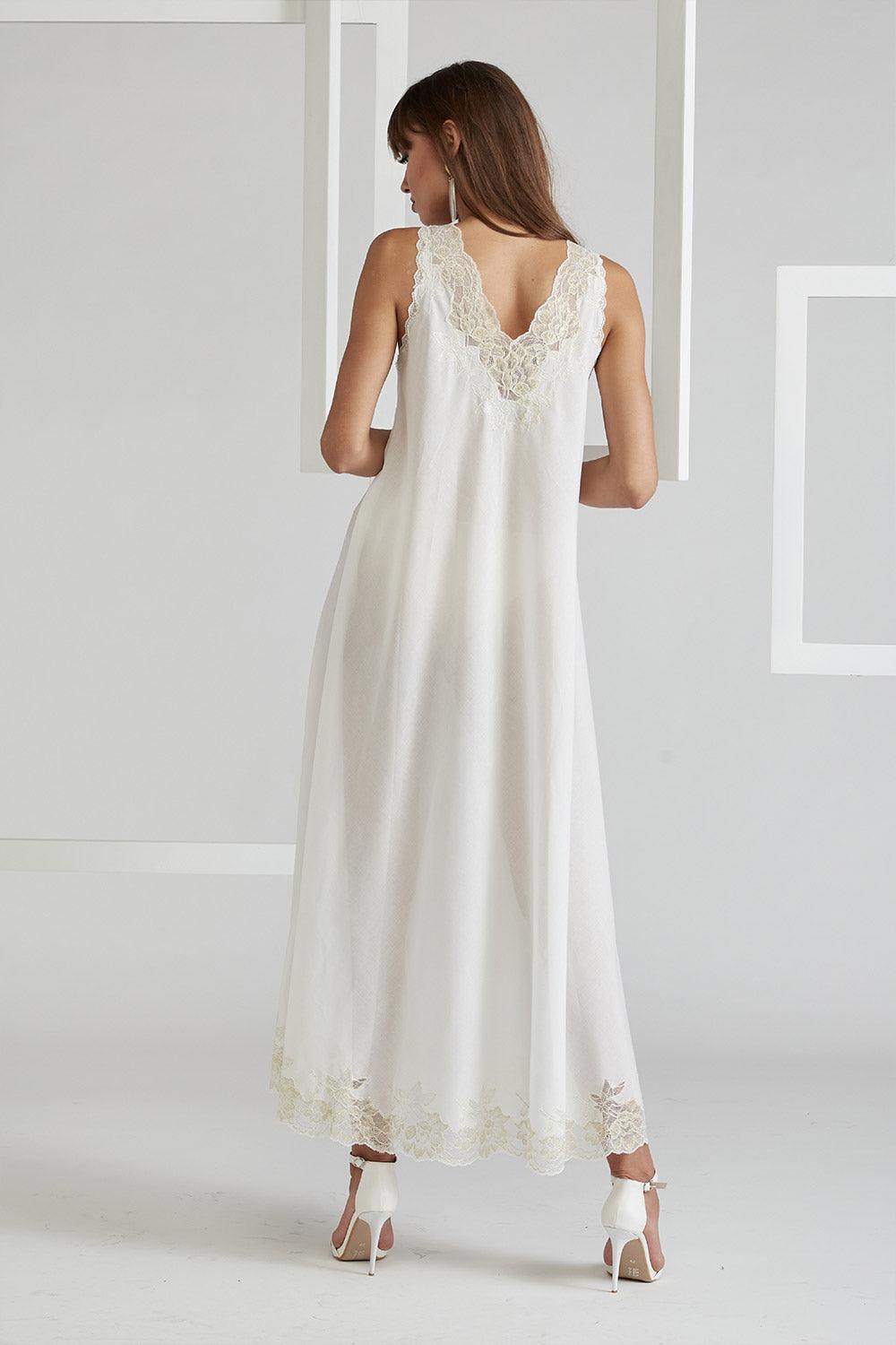 Trimmed Cotton Vual Robe Set - Big Rose ( Gold) Off White - Bocan