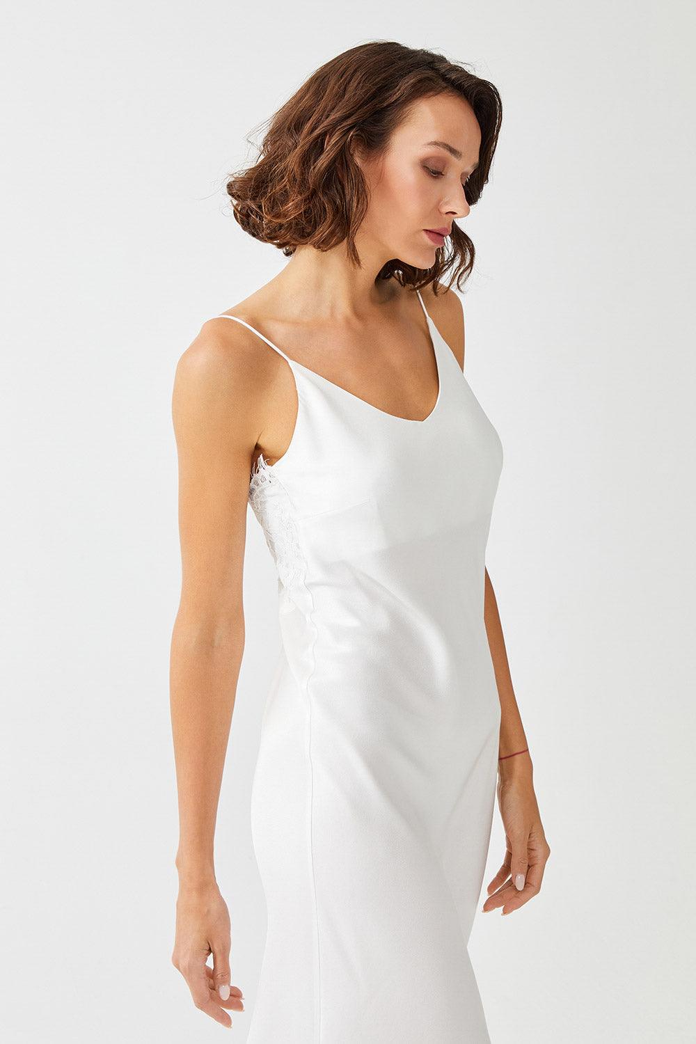 Vin Long Rayon Trimmed Slip Dress - Off White - Bocan