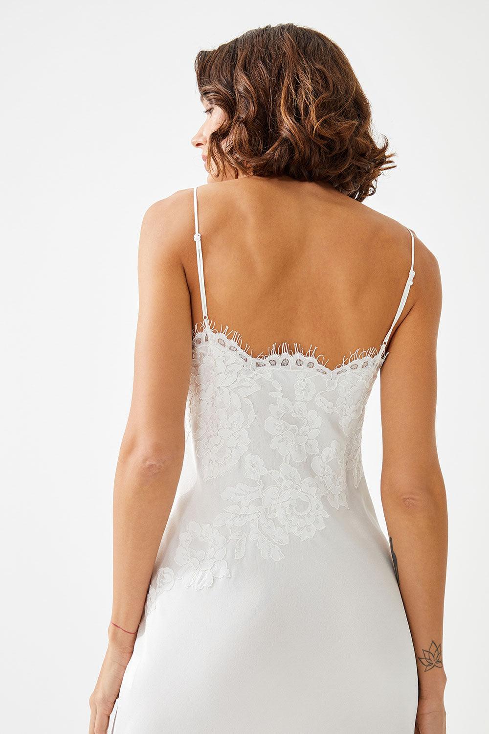 Vin Long Rayon Trimmed Slip Dress - Off White - Bocan