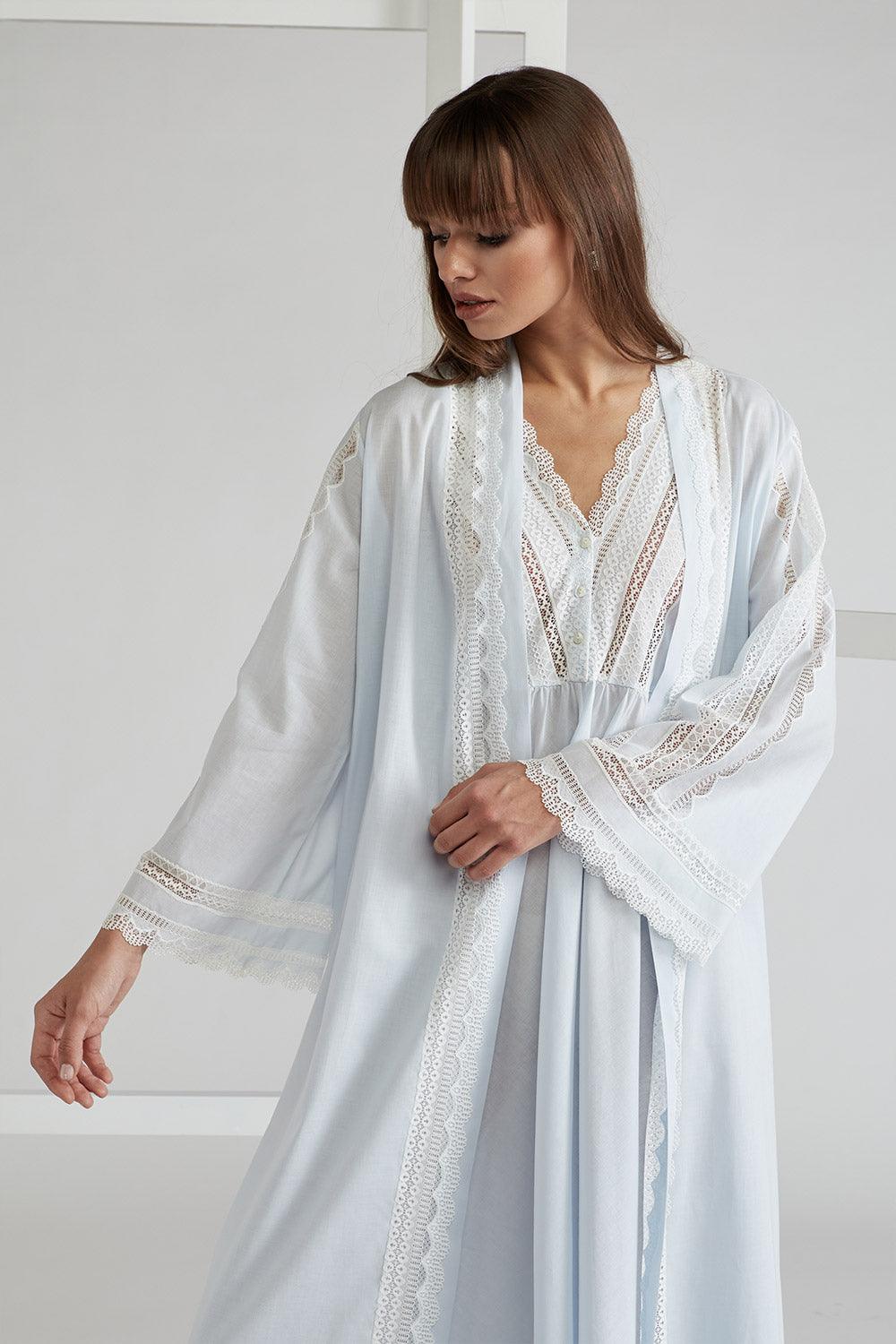Vual Cotton Robe Set Light Blue - Lady Sheer - Bocan