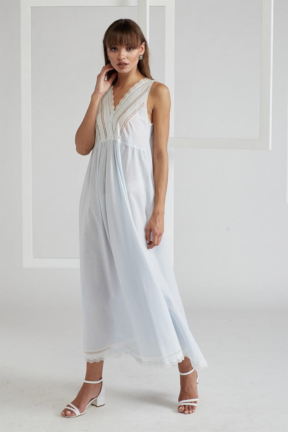 Vual Cotton Robe Set Light Blue - Lady Sheer - Bocan