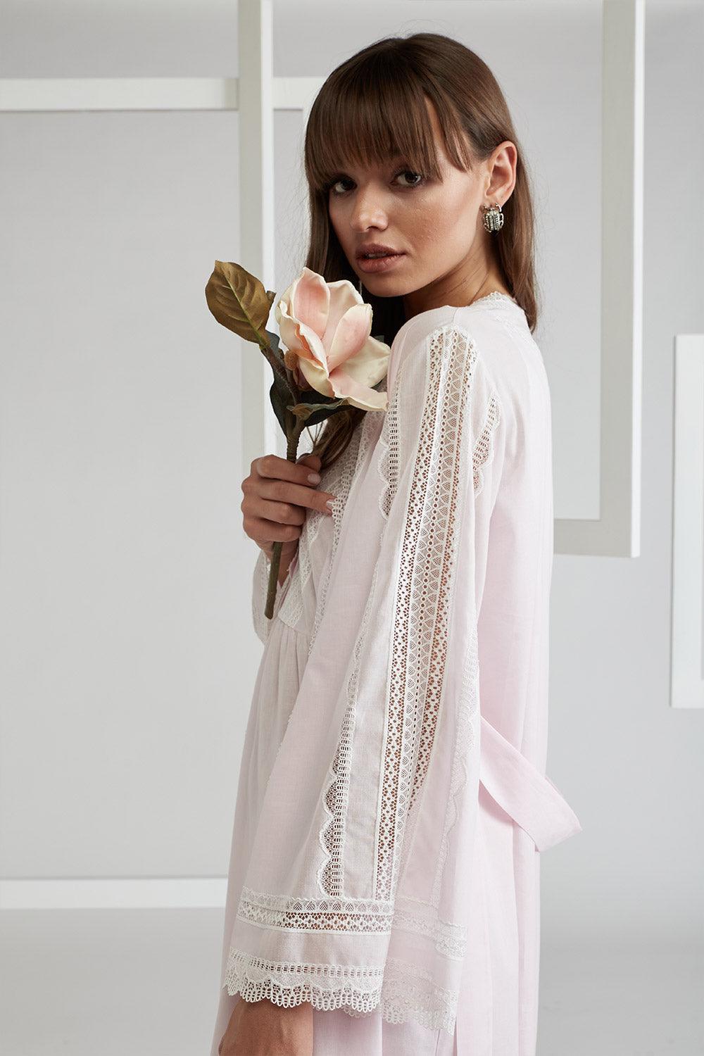 Vual Cotton Robe Set Light Pink - Lady Sheer - Bocan