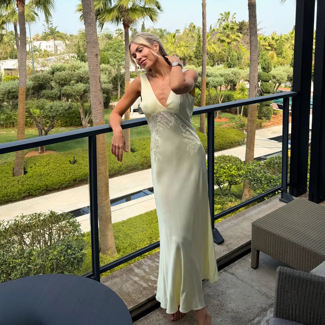 Lace slip dress flatlay — romantic dressing and luxury nightwear by Bocan London
