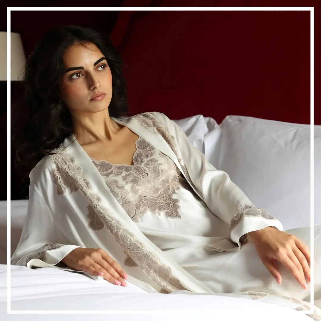 The Art of Her luxury nightwear collection featuring elegant lace nightgowns and robes by Bocan