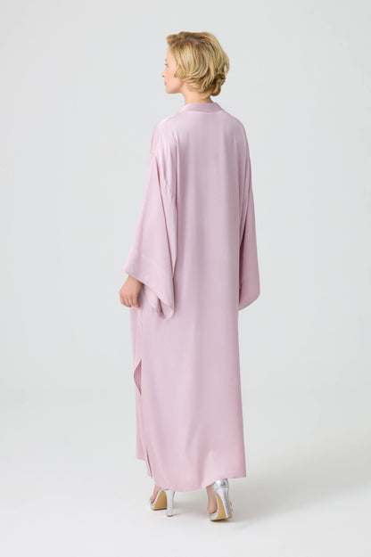 Alice - Trimmed Long Zippered Dress - Powder with Warm Silver Pipe