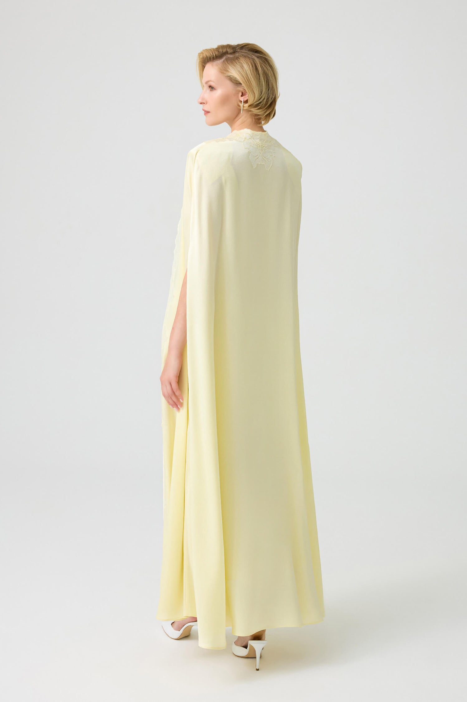 Beatrice - Trimmed Long Rayon Cape Set with Matching Inner Nightie - Butter Yellow