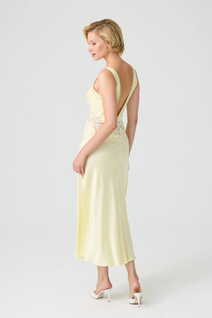 Eugenie - Trimmed Long V Neck Inner Nightie - Butter Yellow