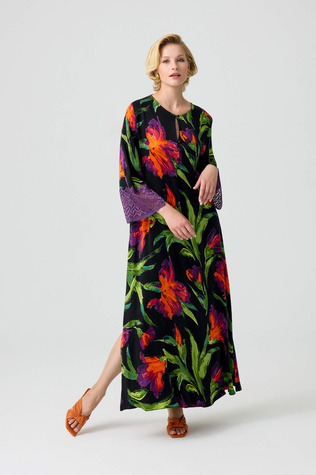 Elizabeth - CUPRO Long Trimmed Buttoned Dress - Multicoloured