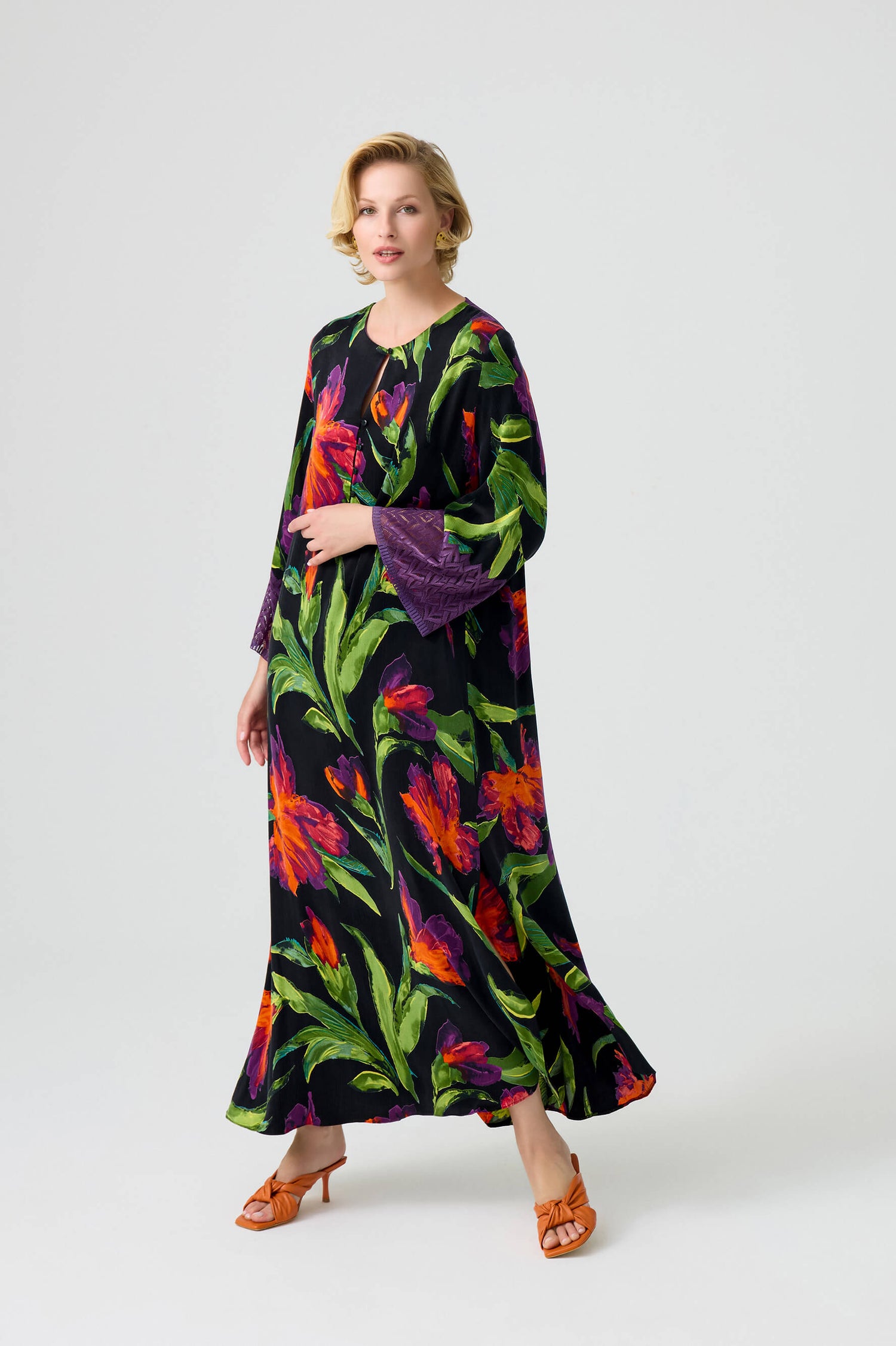 Elizabeth - CUPRO Long Trimmed Buttoned Dress - Multicoloured