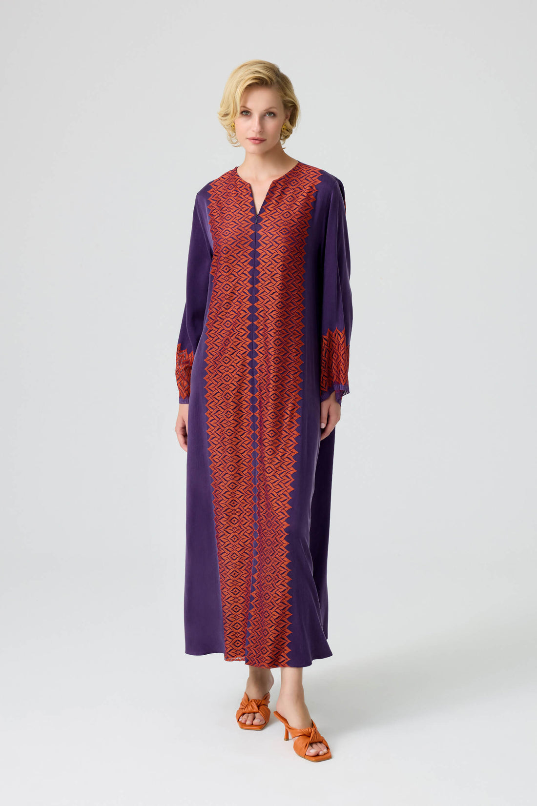 Cassia - Elizabeth - CUPRO Long Trimmed Zippered Dress - Multicoloured