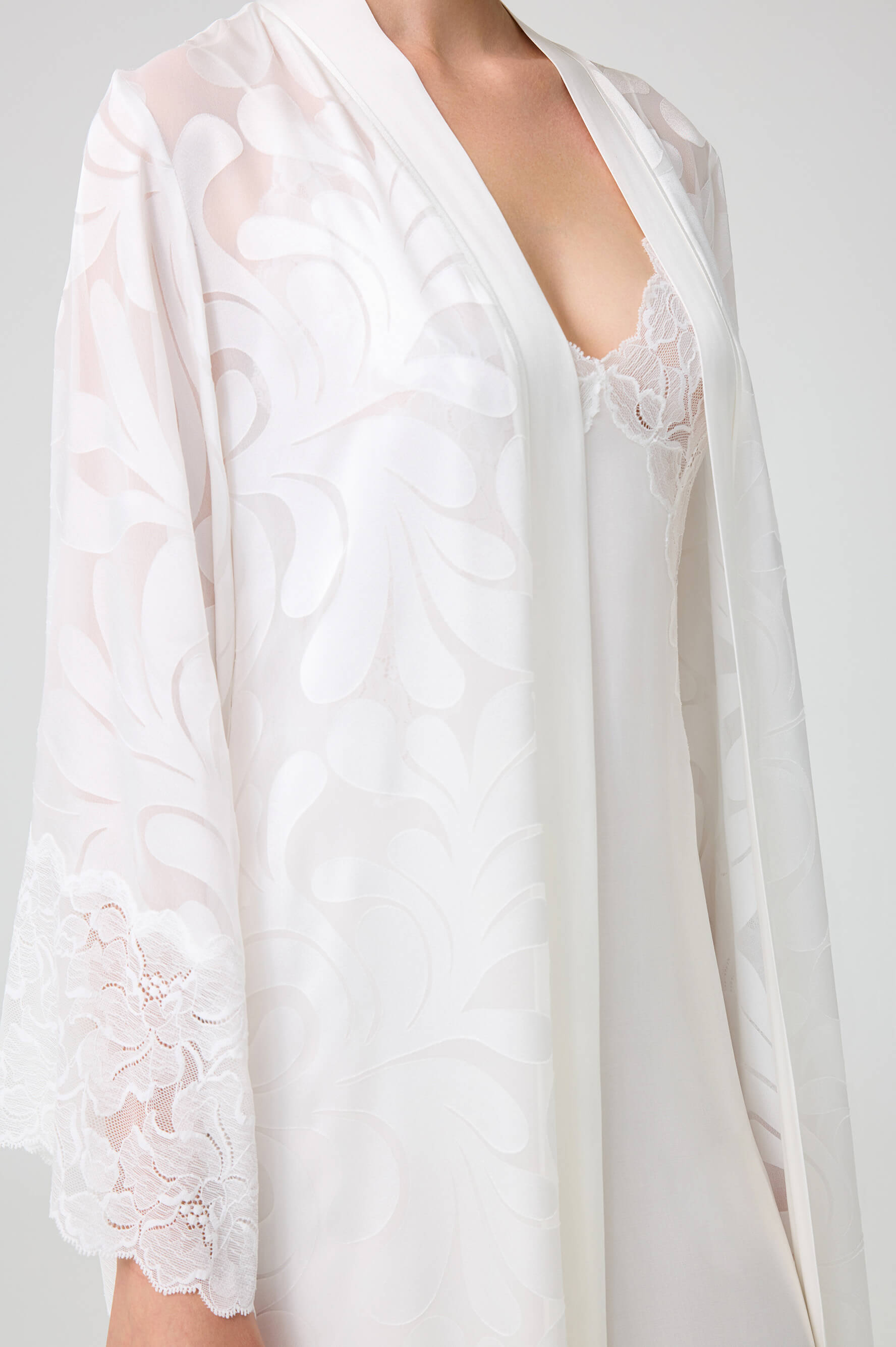 Silky Charlotte - Trimmed Robe Set with CUPRO Inner Nightie - Off White