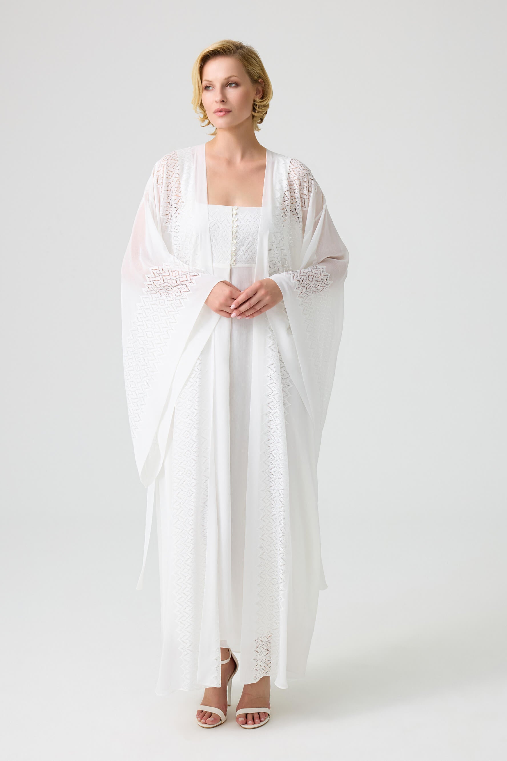 Blanche - Silky Chiffon Kimono Set - White