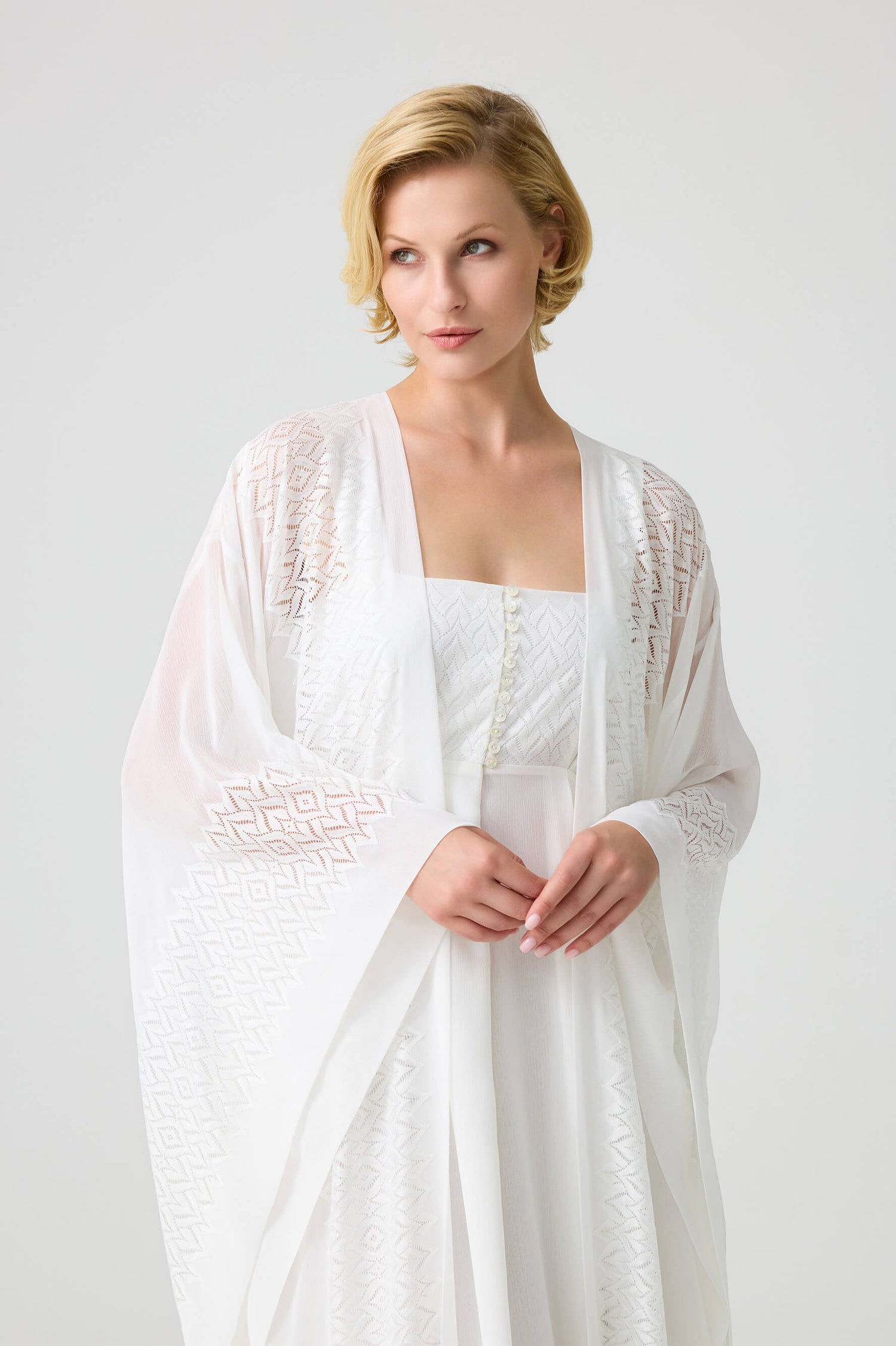 Blanche - Silky Chiffon Kimono Set - White