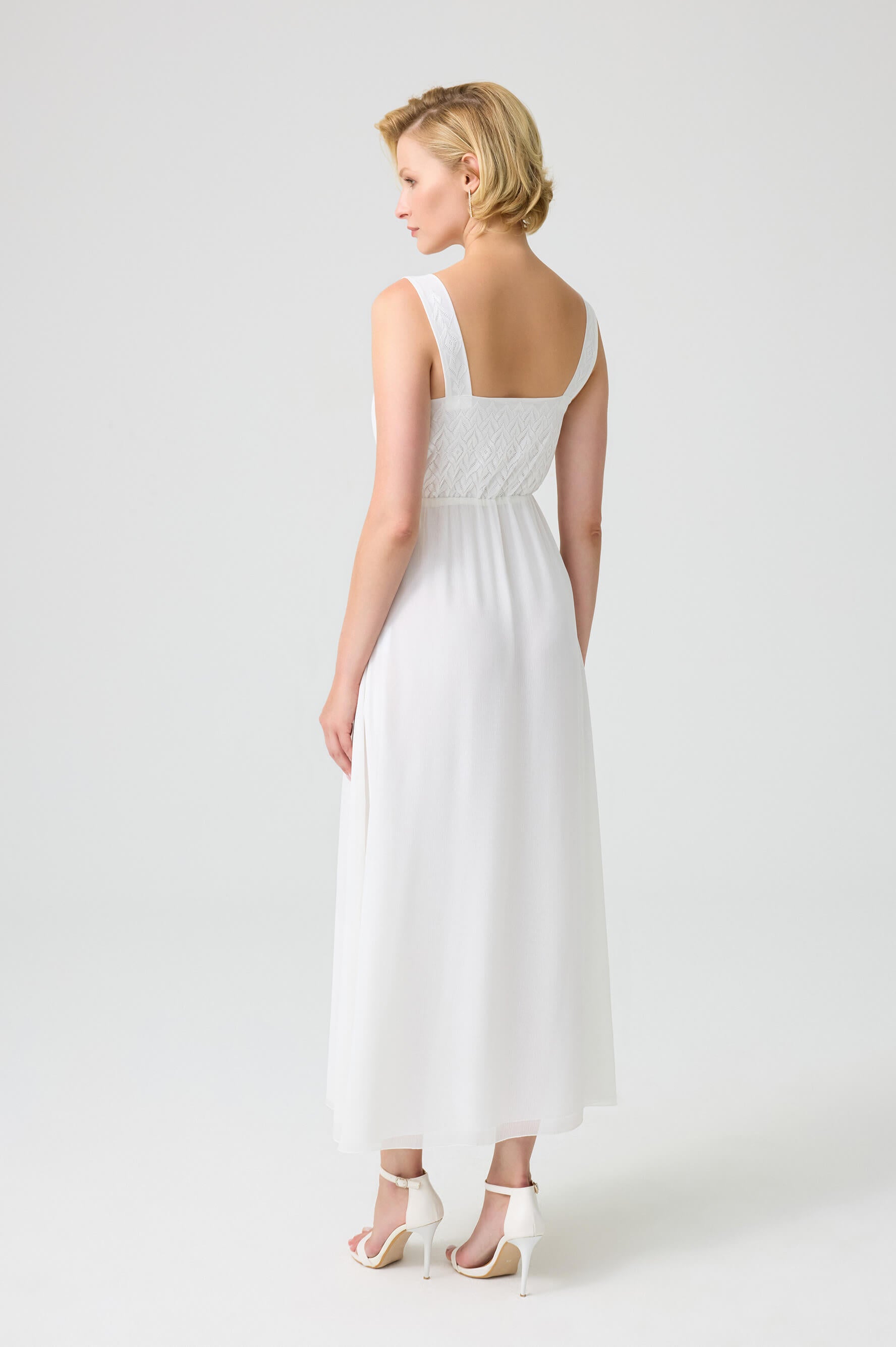 Jane - Silky Crepe Long Trimmed and Buttoned Inner Nightie - White