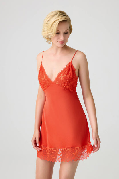 Miss Philippa - CUPRO Short Trimmed Inner Nightie - Dark Orange