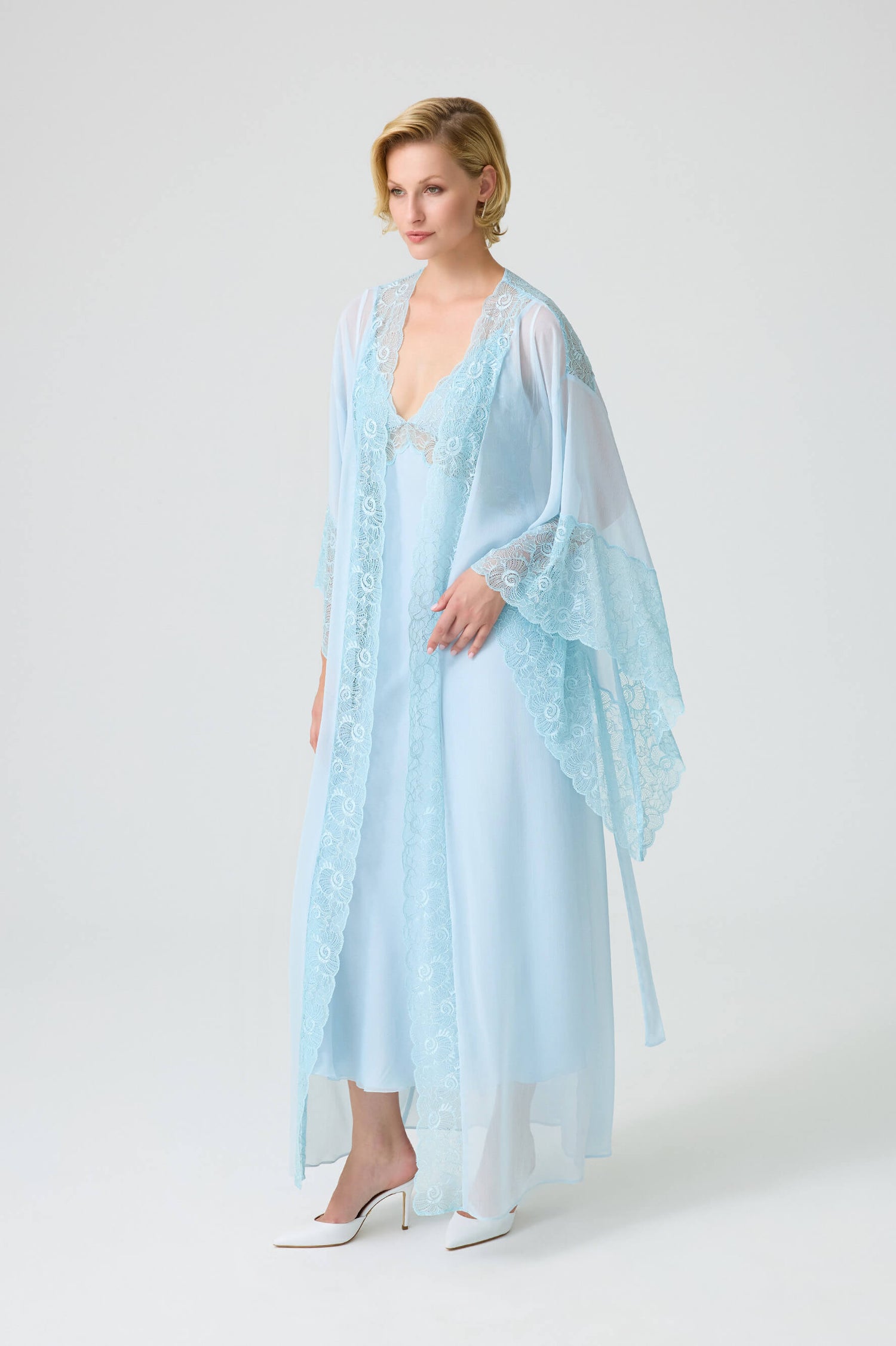 Martha - Silky Chiffon Kimono Set - Turquoise