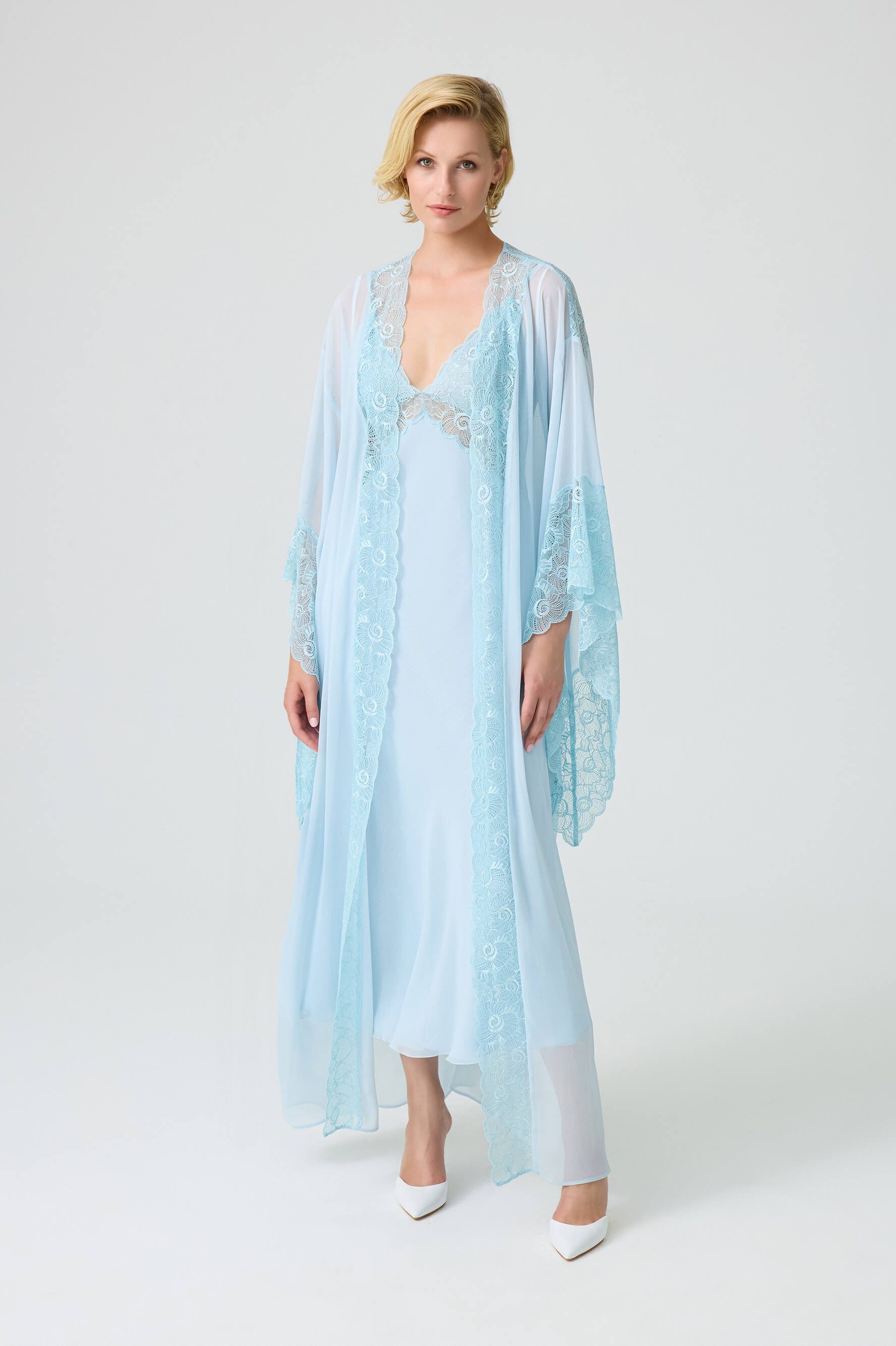 Martha - Silky Chiffon Kimono Set - Turquoise