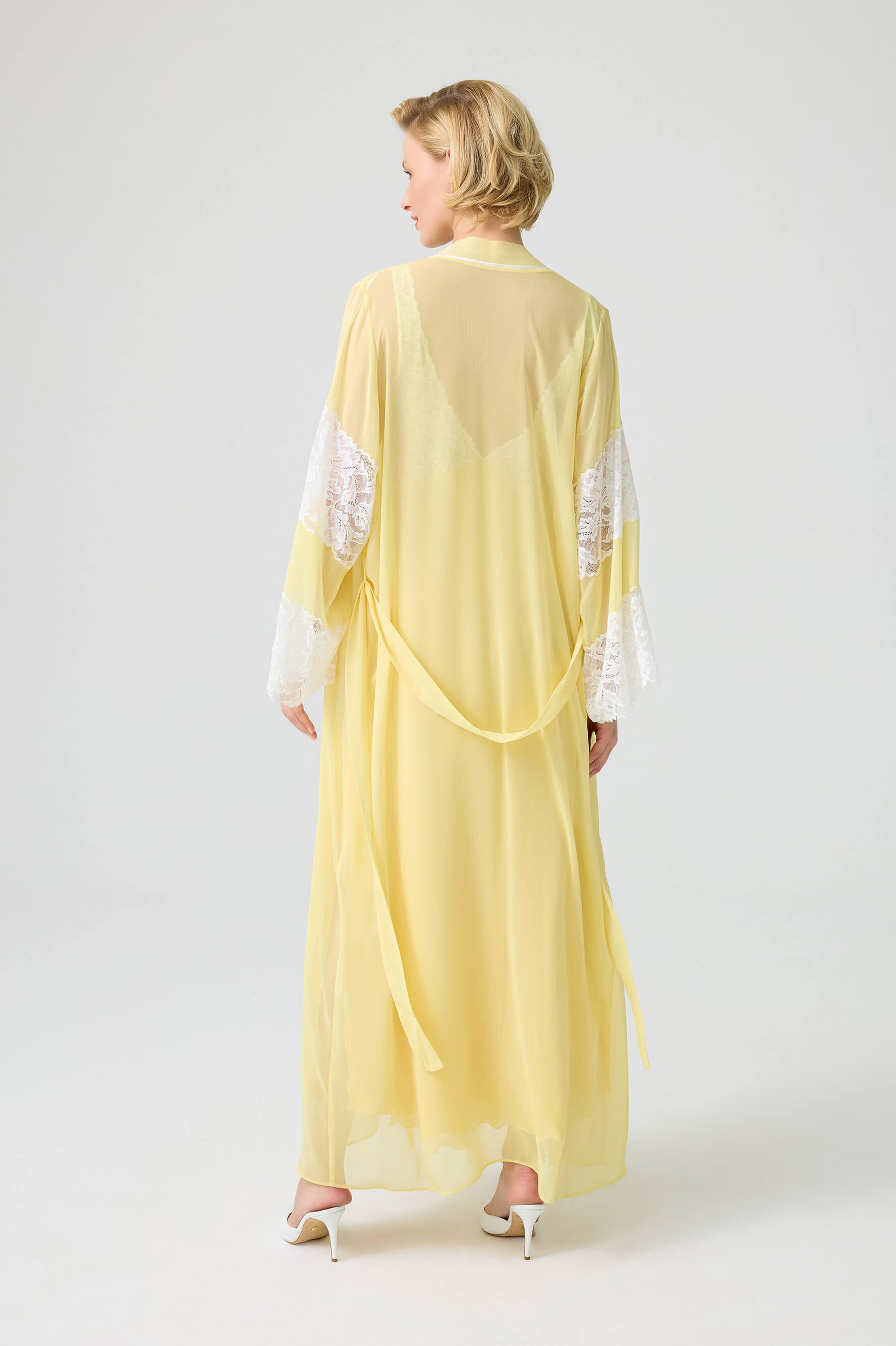 Celeste- Silky Chiffon Kimono Set - Yellow and White