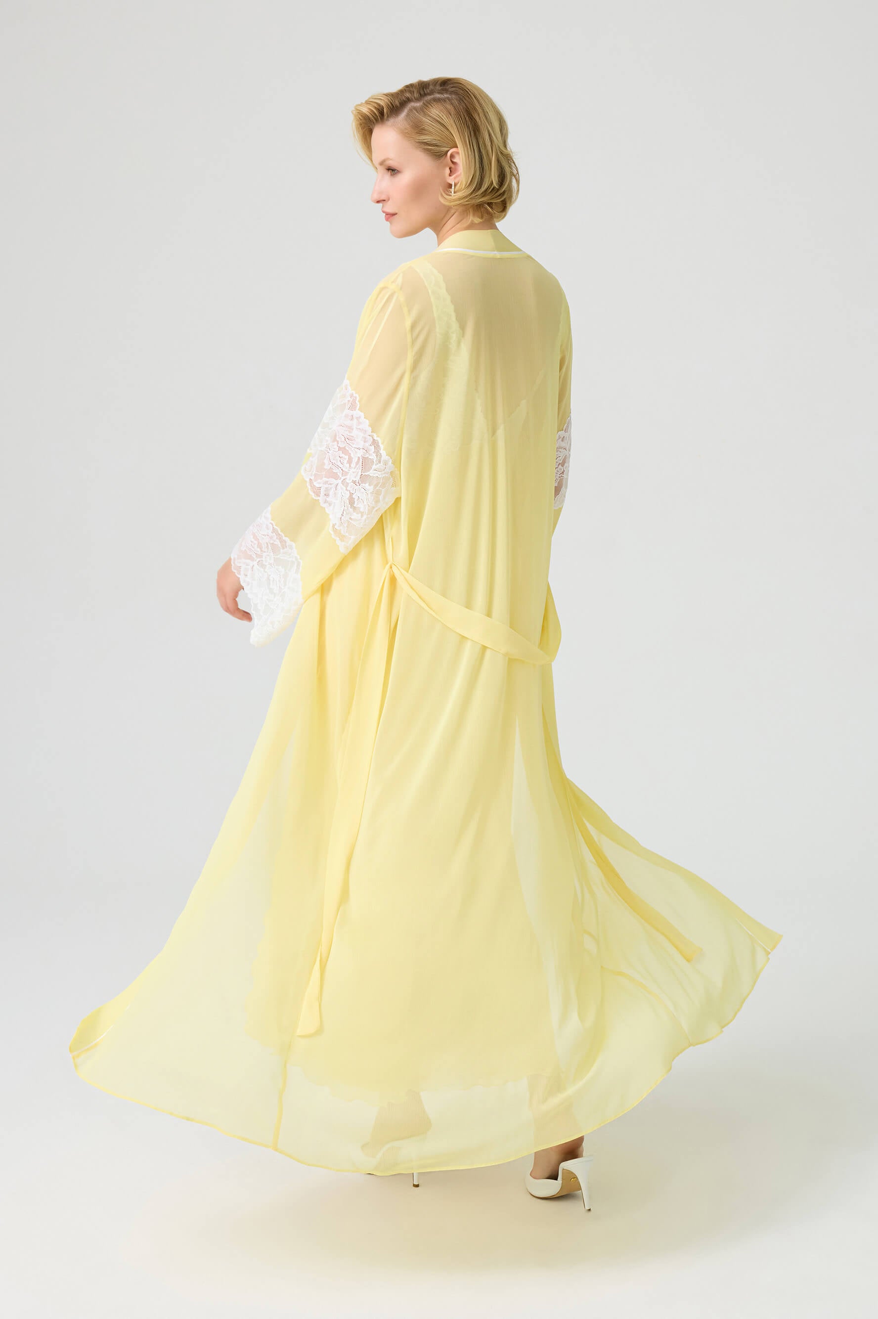 Celeste- Silky Chiffon Kimono Set - Yellow and White