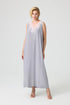 Mary Trimmed Long Rayon Kimono Set With Buttoned Inner Nightie On Shoulder Light Grey Light Grey Silk — Bocan Couture luxury nightwear, look 7