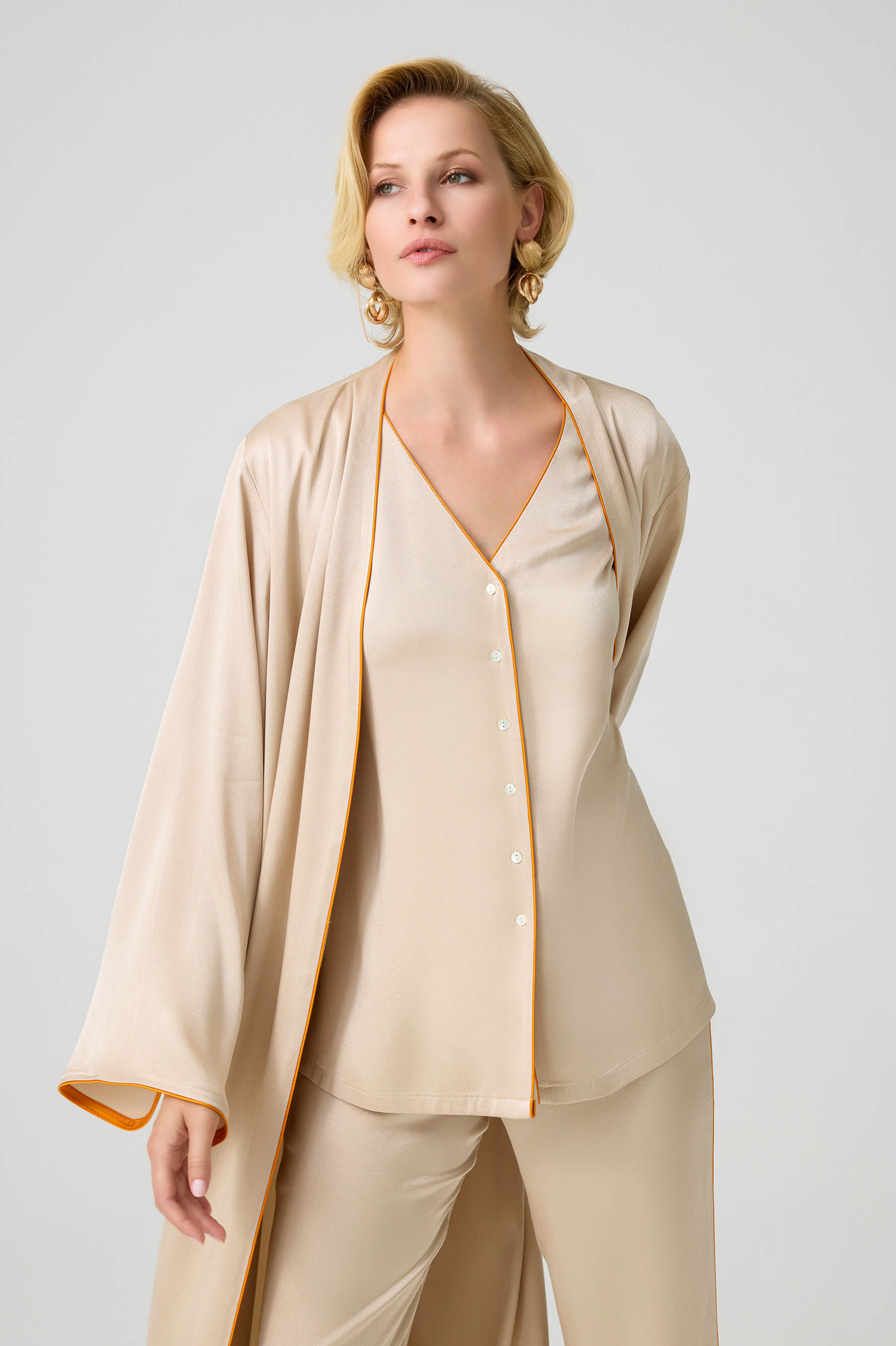 Alabaster - Rayon Sleeveless and Buttoned PJ Set with Long Robe Set