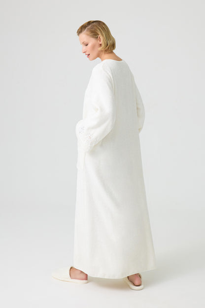 Charm - Zippered and Trimmed Cotton Bathrobe - Off White