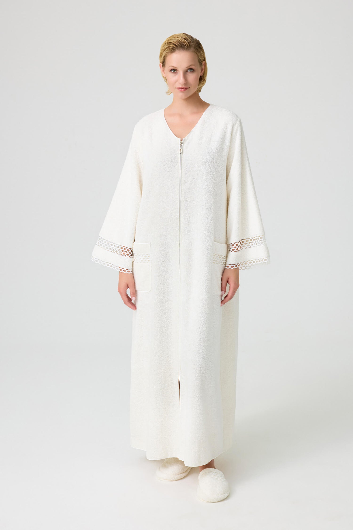 Dove - Zippered and Trimmed Cotton Bathrobe - Off White