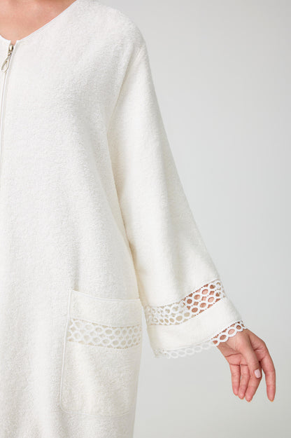 Dove - Zippered and Trimmed Cotton Bathrobe - Off White