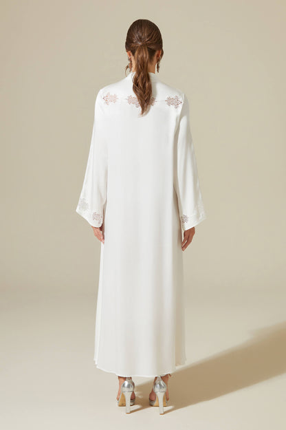 Abelia - Trimmed  Long Zippered Dress -Off White with Off White Pipe