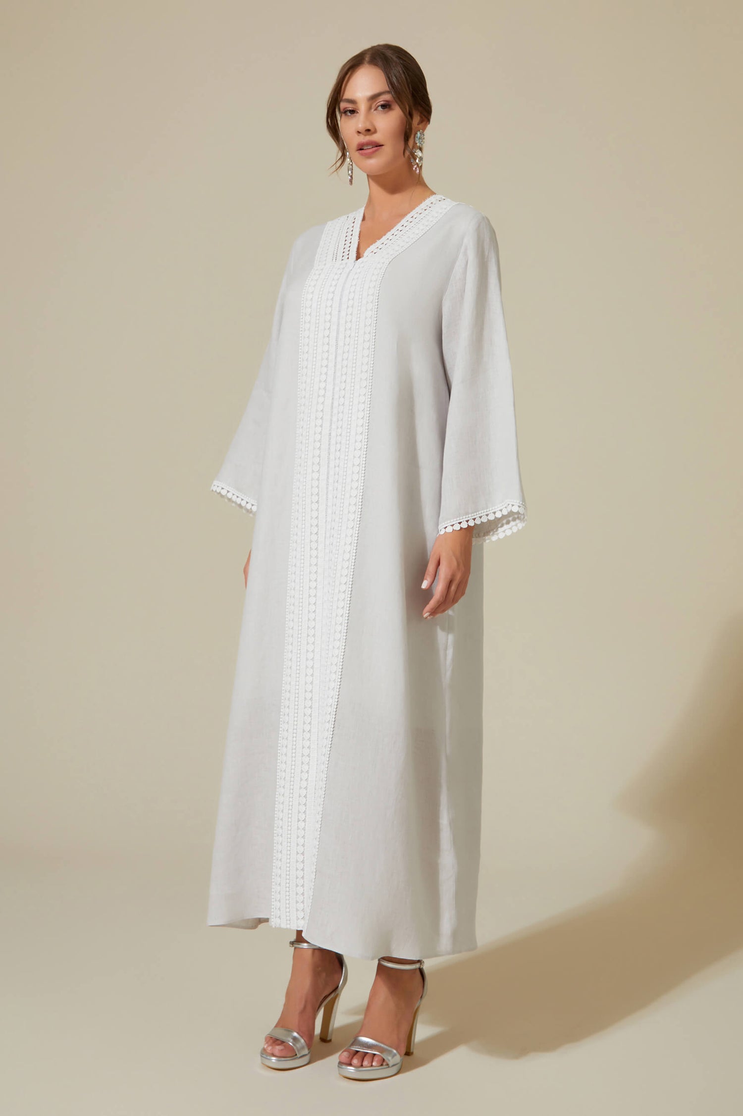 light grey linen dress Classic Patterned Linen Midi Dress Old Linen Mill