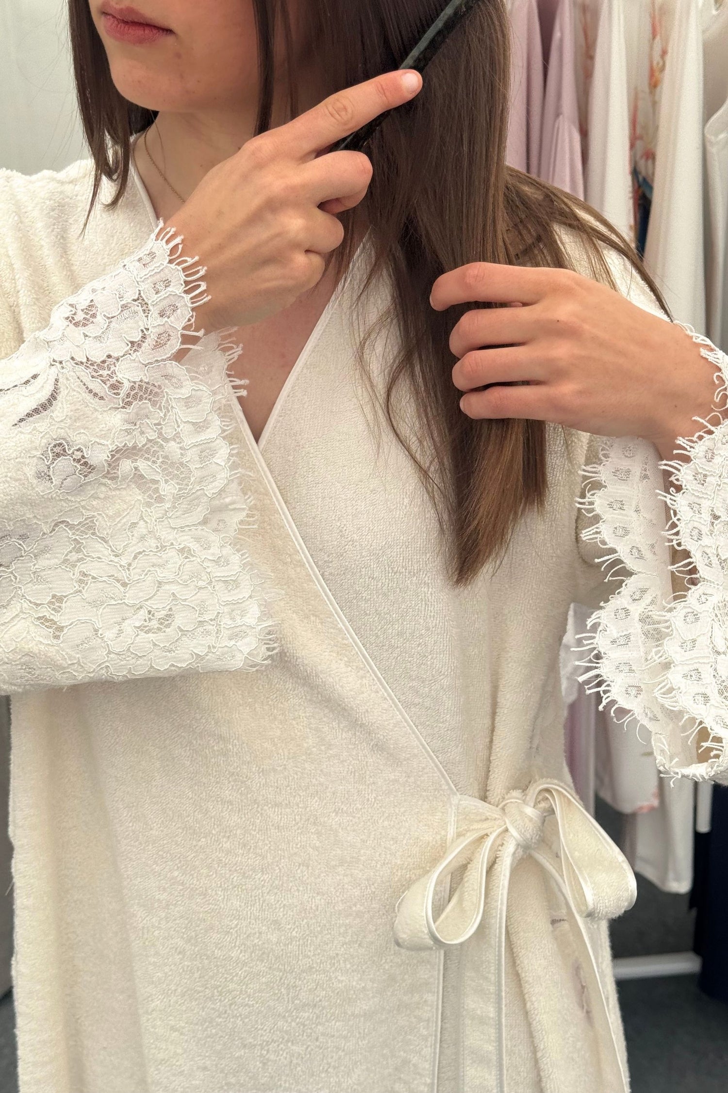 Luxury beige cotton bathrobe by Bocan Couture