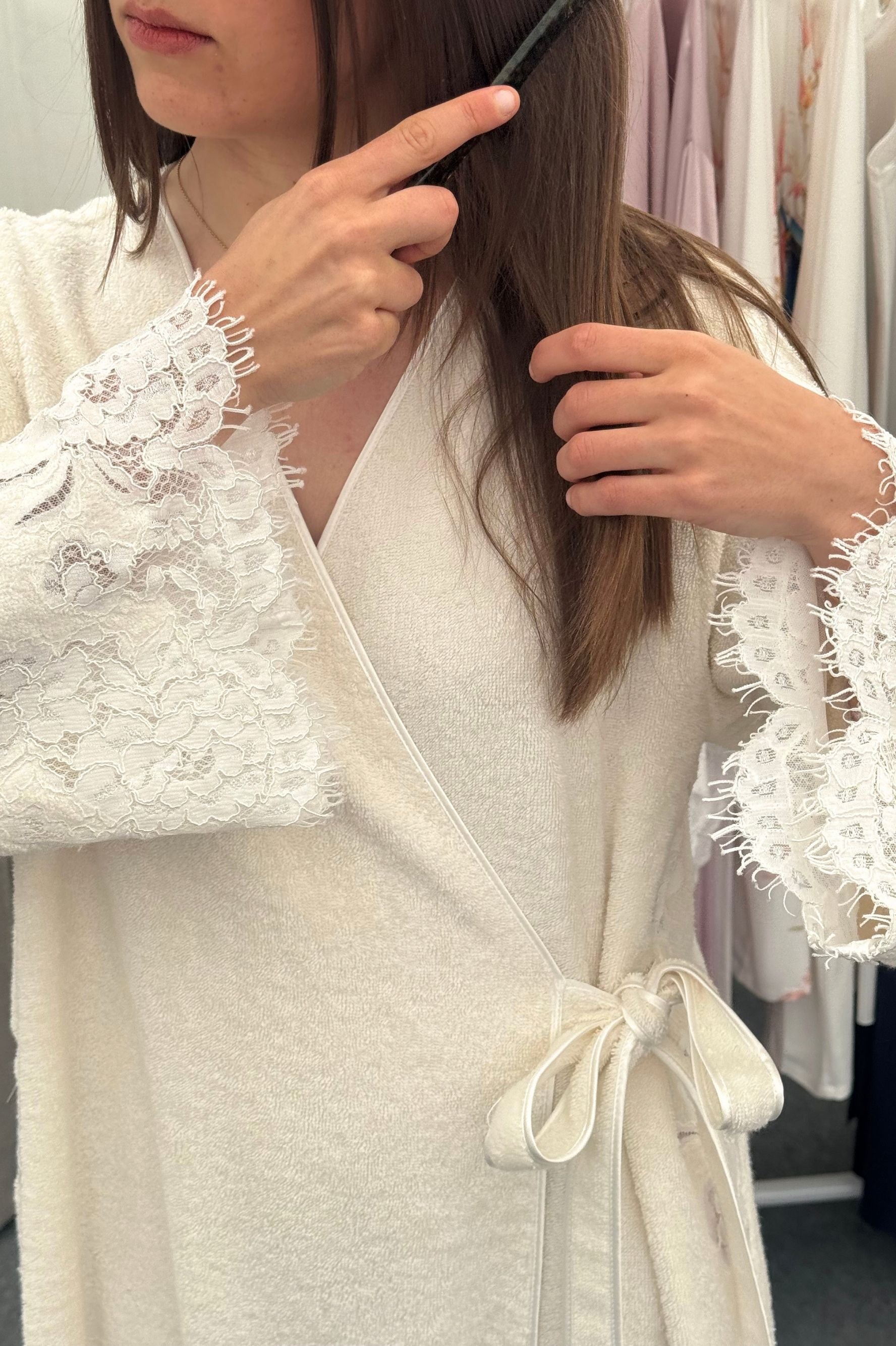 Luxury beige cotton bathrobe by Bocan Couture