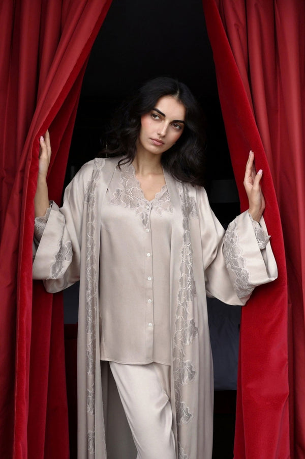 Queen Mary Cupro Pyjama & Robe Set Sand