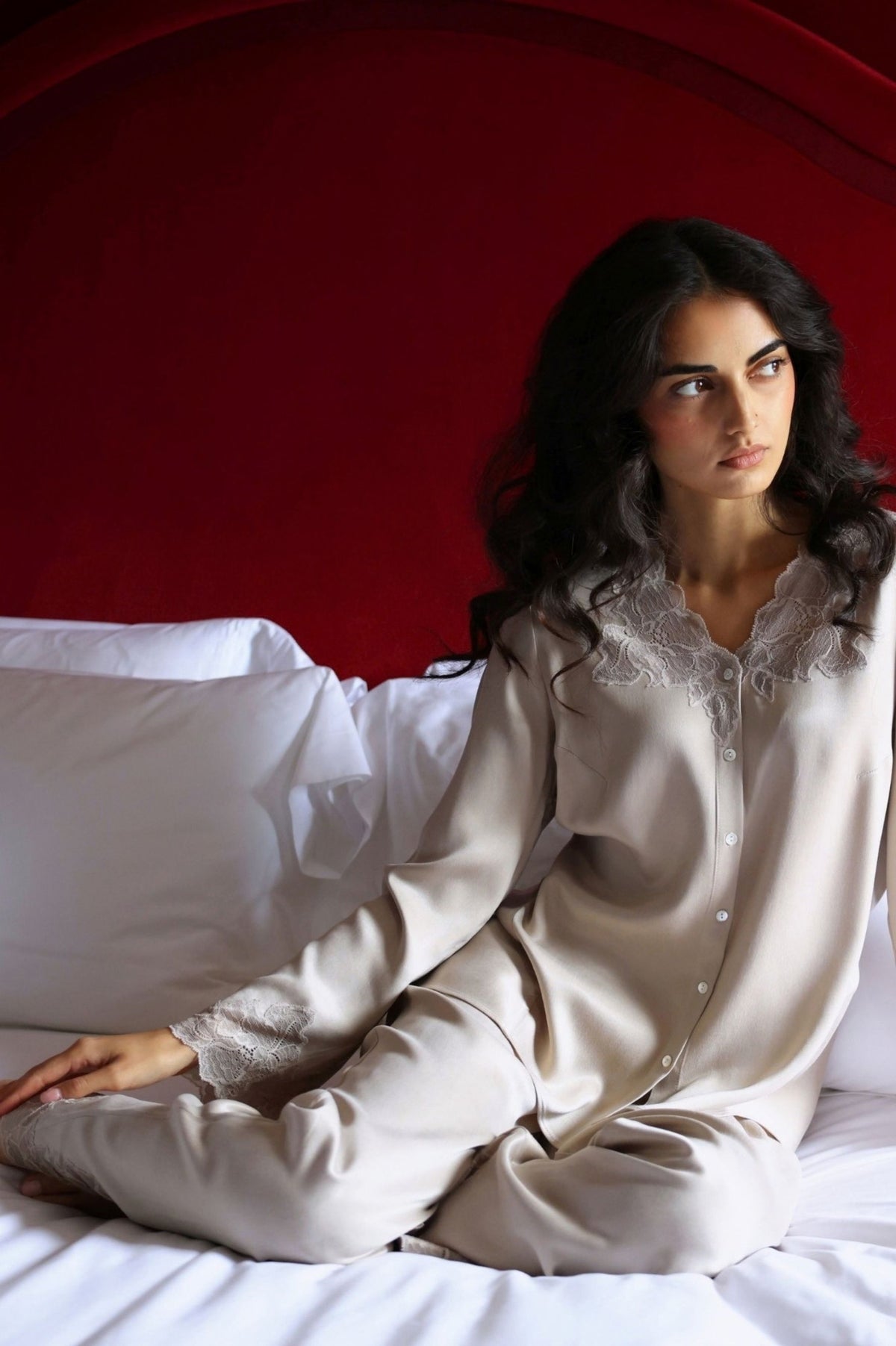 Queen Mary Cupro Pyjama &amp; Robe Set Sand