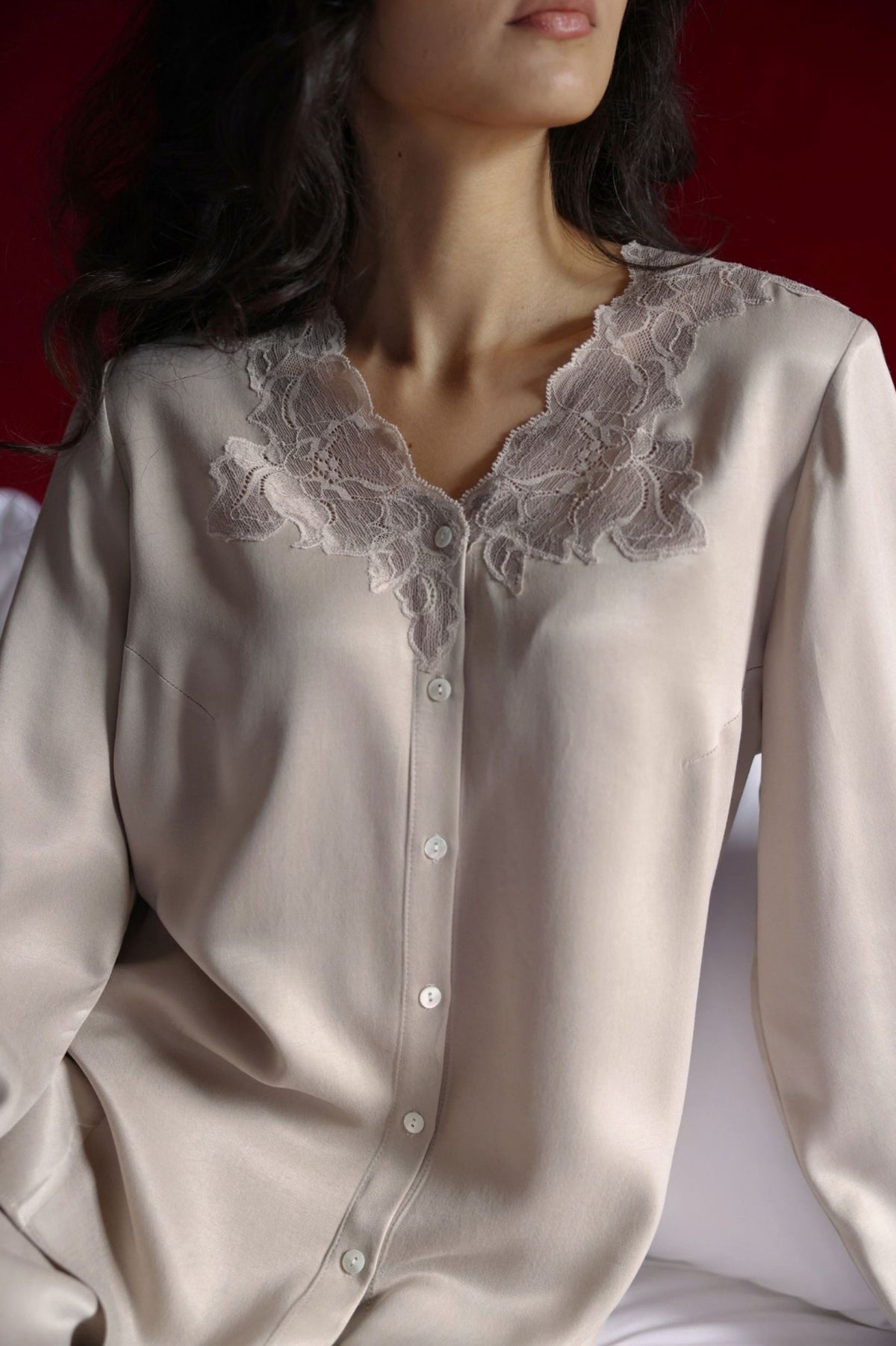 Queen Mary Cupro Pyjama &amp; Robe Set Sand