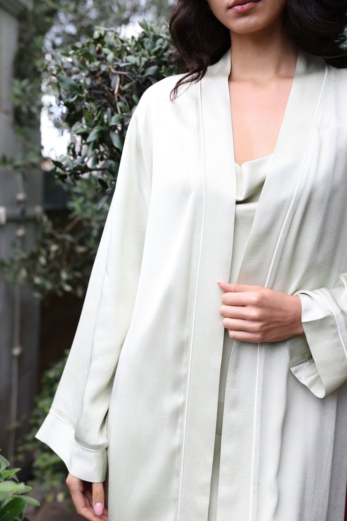 Caroline Silky Robe Set Sage Green