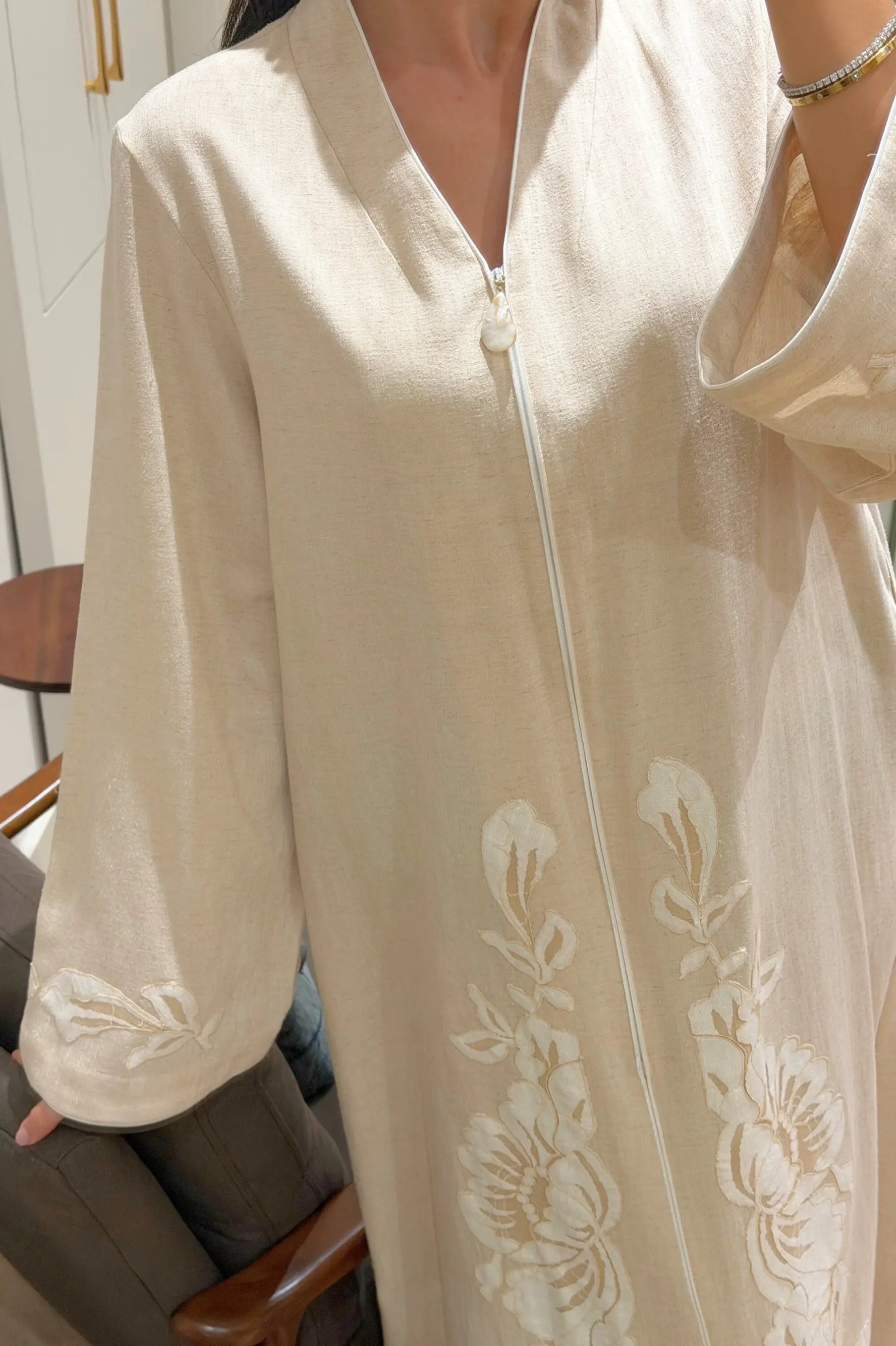 Luxury beige linen dress by Bocan Couture