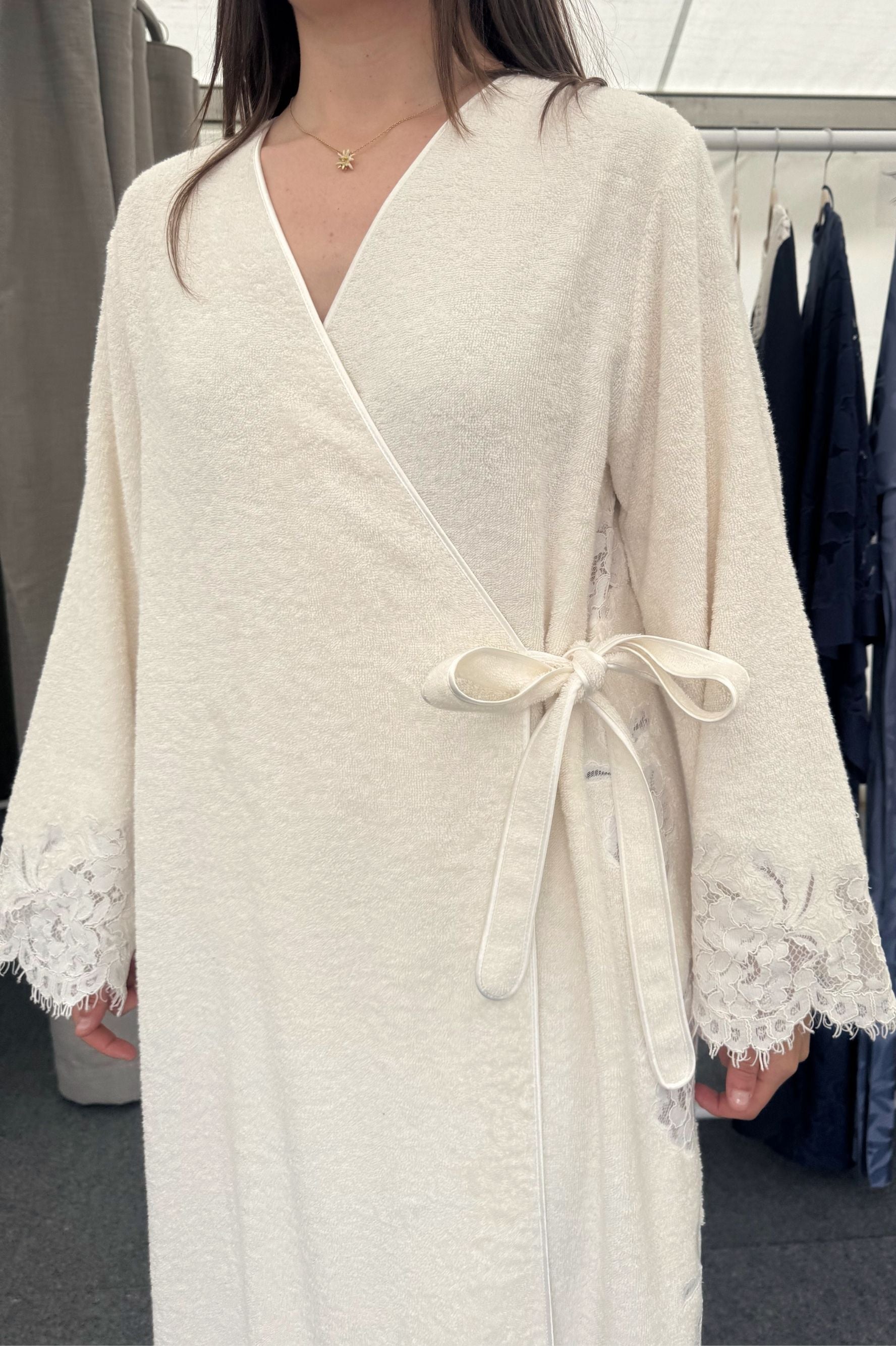 Luxury beige cotton bathrobe by Bocan Couture