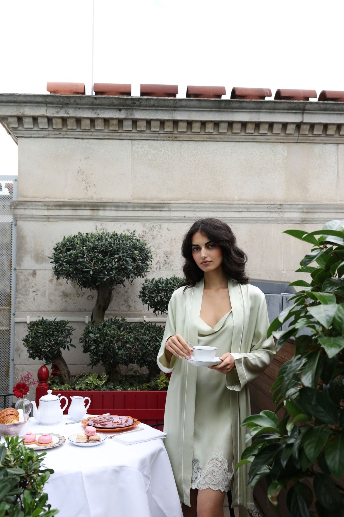 Caroline Silky Robe Set Sage Green