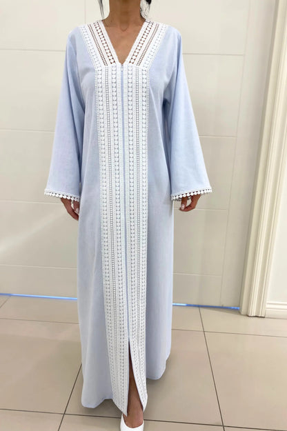 Lydia Long Linen Dress Baby Blue