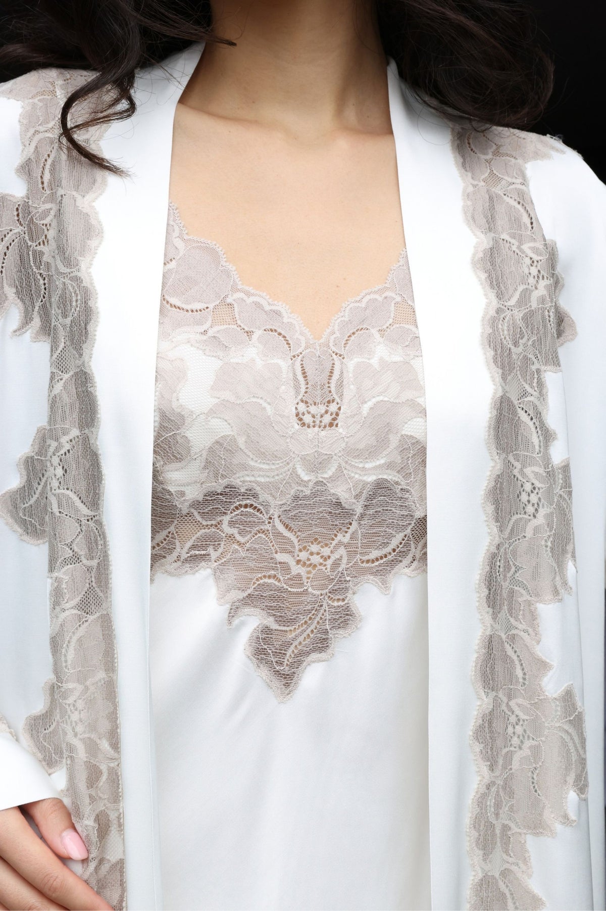Victoria Silky Robe Set White